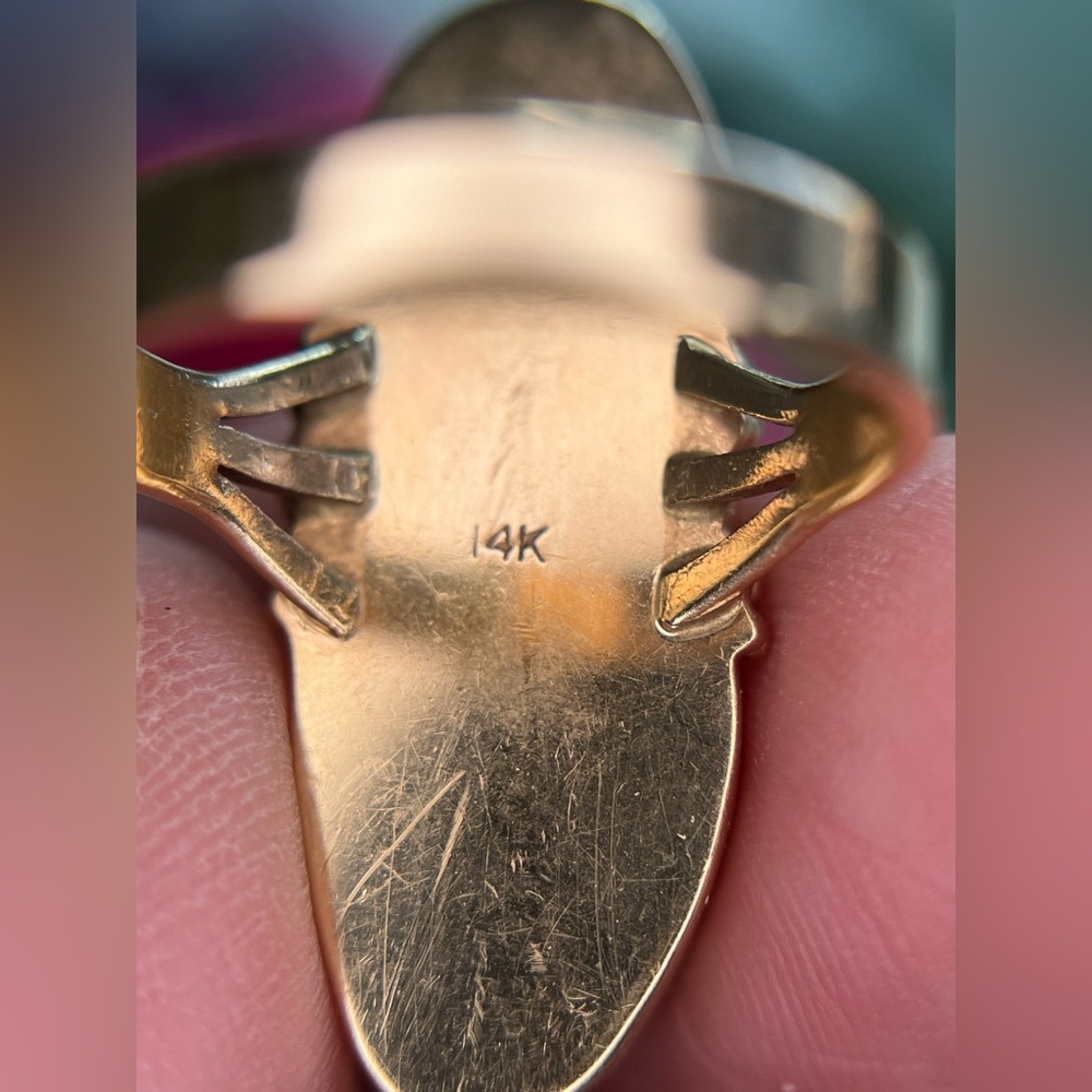 Vintage 14k Yellow Gold Turquoise Diamond Ring - Picture 15 of 15